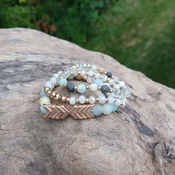 Private Label Jewelry - Set of Three Mixed Media Bracelets "Blue Arrow"